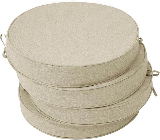 Outdoor Round Chair Cushions 18 Inch, Set of 4, Beige | Fade-Resistant, Water-Resistant, Bistro Chair Seat Pads for Porch Garden Balcony Patio Furniture Stools, Non-Slip Bottom by Unknown