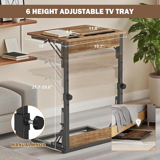 Folding TV Trays Set of 2,TV Dinner Tray Table,Adjustable Height TV Trays for Eating on Couch,C Shaped End Table with Tablet and Phone Slots,Foldable Side Table&Laptop Desk for Sofa&Bedside&Recliner | TV dinner tray table with tablet&phone slots,c shap... - Image 3