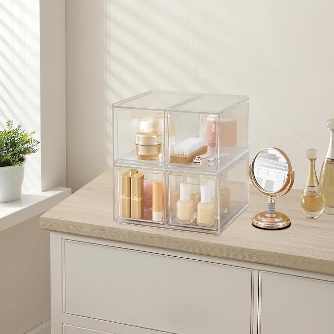 STORi Stackable Desk Organizer drawers, Clear Pen Pencil Makeup Brush drawers for Desktops and Vanities, 4 Tall Drawers (Made in USA) - Image 6