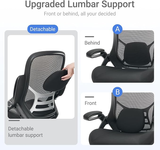 400lbs Heavy Duty Office Chair, 5" Thickened Seat Ergonomic Desk Chair with Adjustable Armrests, Home Office Computer Chairs for Long Hours Mesh Executive Chair(Black) - Image 5