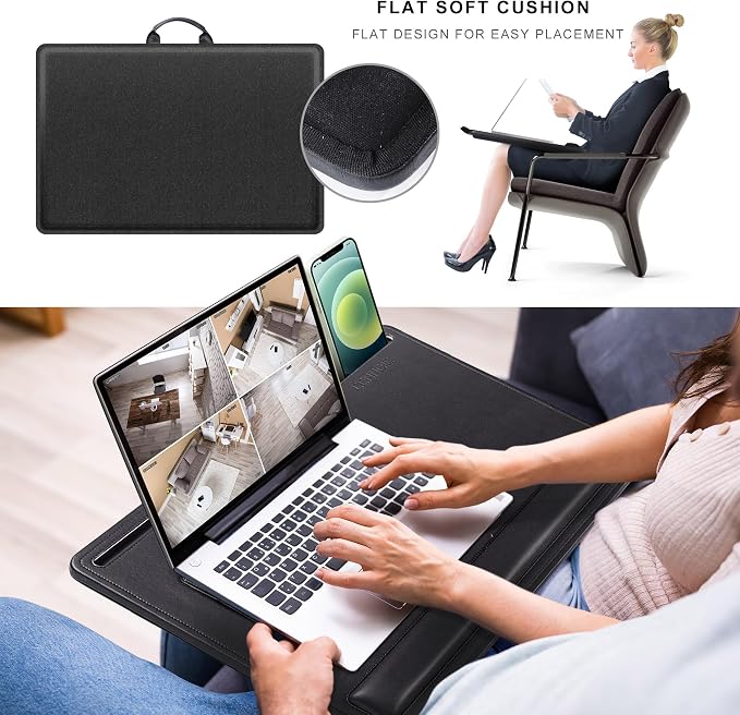 CENNBIE Leather Lap Desk with Memory Foam Cushion 24x16 Inches (Black) | Adjustable Portable Laptop Tray Fits 17 / 19 Inch Notebook - Built-in Wrist Rest Lightweight Computer Desk - Image 5