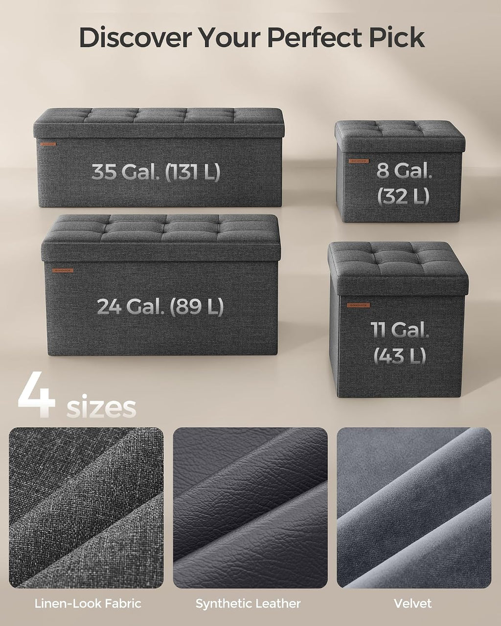 SONGMICS Folding Storage Ottoman, 15 x 15 x 15 in - Image 7