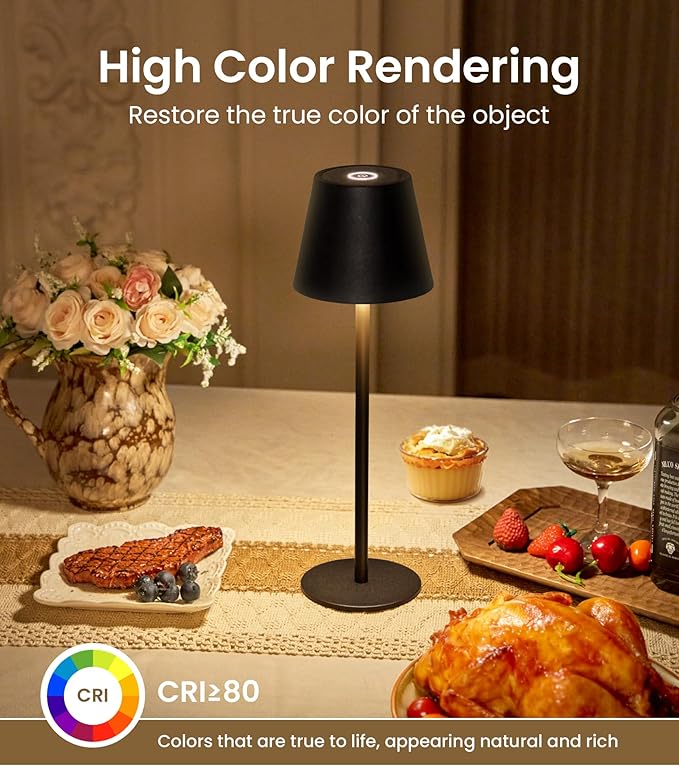 3 Pack Cordless Table Lamp, Portable Battery Operated Lamp with 3 Color Temps and Stepless Dimming, Rechargeable Table Lamp for Dinner, Desk, Cafe, Outdoor (Black) - Image 4