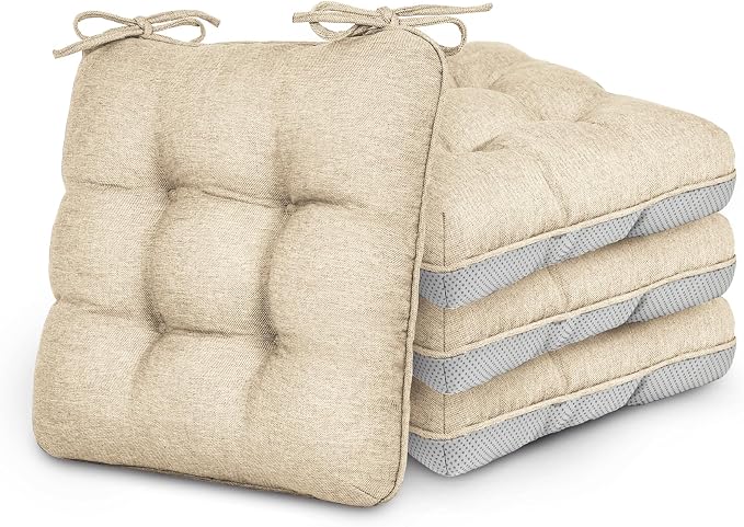 Love's cabin Memory Foam Chair Cushions Set of 4, Outdoor/Indoor Chair Pads for Dining Chairs 4 Pack, Seat Cushions for Kitchen, Dining Room, Office, Patio Chairs, 15.5" x 15.5" x 3.5" Khaki | 15.5"x15.5"x3.5", Indoor & Outdoor Chair Seat Pads with Non... by Lovescabin