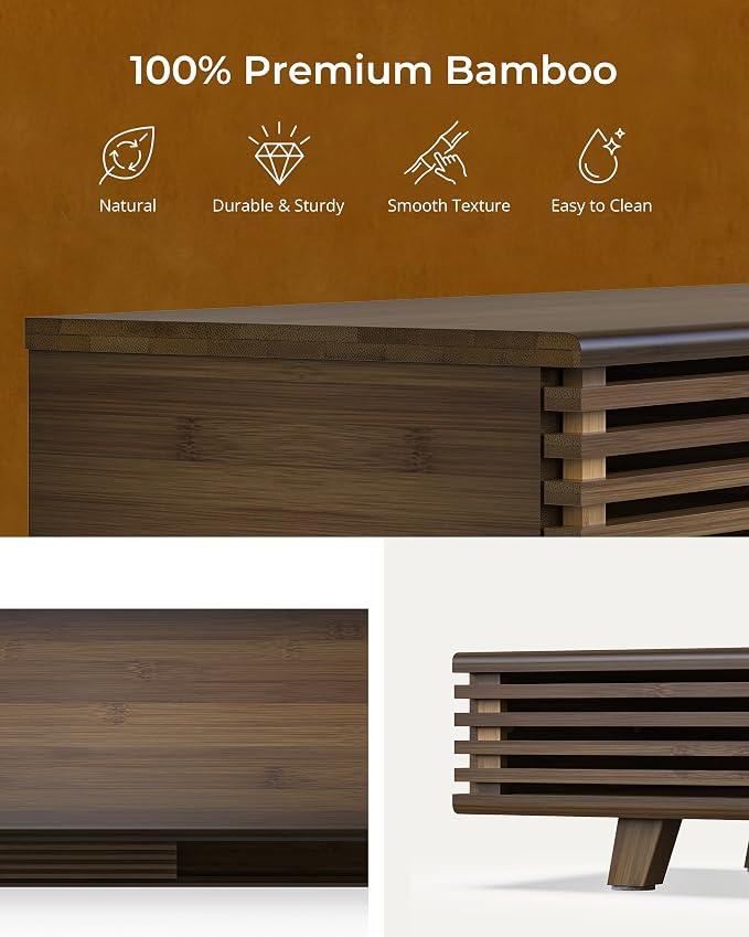 42" Dual Monitor Stand with Sliding Doors Desk Shelf Dark Bamboo | Ergonomic Relief Easy Assembly Solid Construction Cozy Workplace Computer Setup Desk Organizer High Load-bearing - Image 5