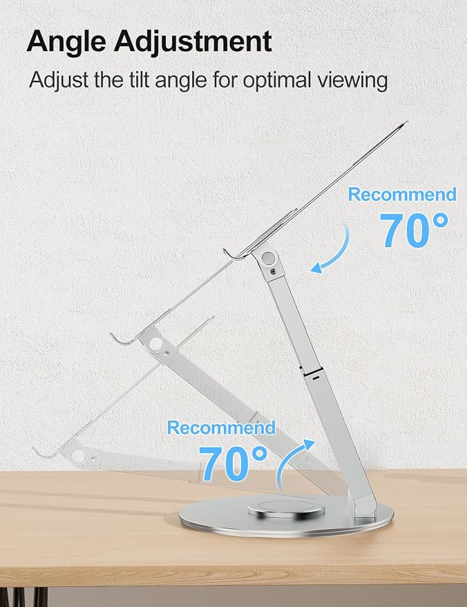 tounee Telescopic Laptop Stand for Desk with 360° Swivel Base, Sit to Stand, Height Adjustable, Portable Riser Holder for Good Posture, Compatible with All Laptops 10-17"-Silver - Image 5