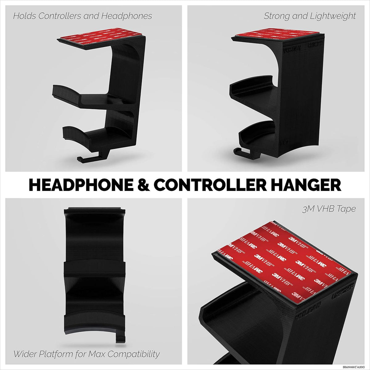 BRAINWAVZ The VULCAN - Under Desk Gamepad Controller & Headphone Hanger Holder Stand - Designed for XBOX ONE, PS4, PS3, PS5, Dualshock, Switch, PC, Steelseries, Steam & More - Image 4