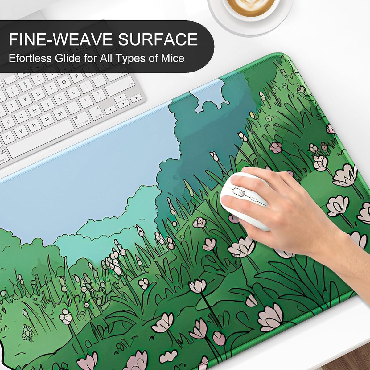 Ultra Large Gaming Mousepad, XXL Extended Full Size Desktop Matt for Keyboard, Laptop & Computer, 35.5 x 15.7 in, Anime Bunny Green Grass - Image 5