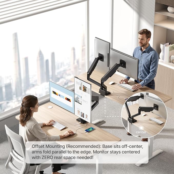 monTEK Dual Monitor Mount with USB Monitor Arms for 17 to 35 Inch Screen | Adjustable Heavy Duty Monitor Desk Mount for 2 Monitors, Holds 35 Lbs, with Cable Management, VESA 75/100mm - Image 9