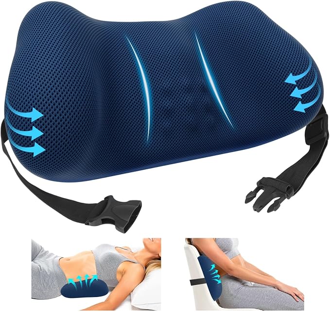 Lumbar Support Pillow, Memory Foam Back Cushion for Office Chair Car, Blue | Ergonomic Lower Back Support with Adjustable Strap, Breathable Removable Cover for Couch, Wheelchair and Daily Comfort by Unknown