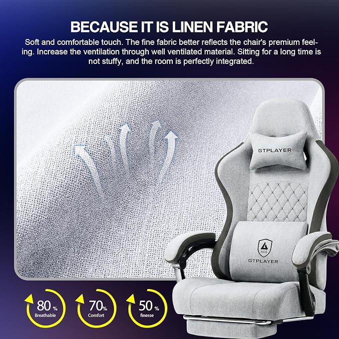 GTPLAYER Gaming Chair, Computer Office Chair with Pocket Spring Cushion, Linkage Armrests and Footrest, High Back Ergonomic Computer Chair with Lumbar Support Task Chair with Footrest - Image 8