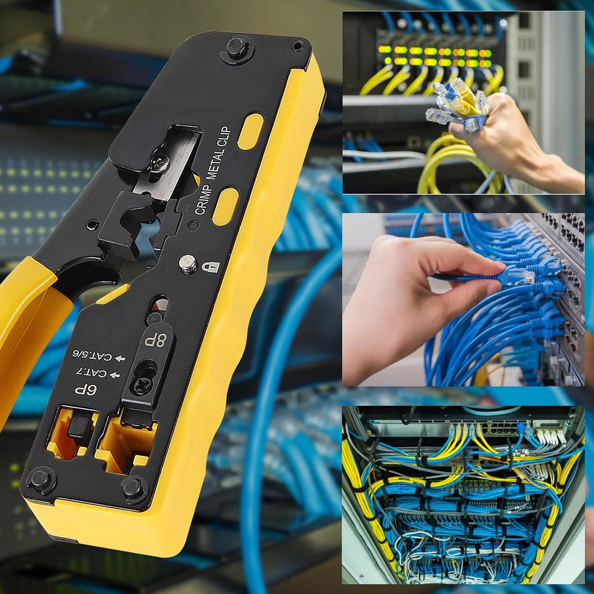 RJ45 Crimp Tool Kit with Network Cable Tester All-in-One Pass Through Ethernet Crimper Stripper Cutter for Cat7/Cat6/Cat5 Telephone Connectors Network Enthernet with Cat6 RJ45 Connectors Boots - Image 7