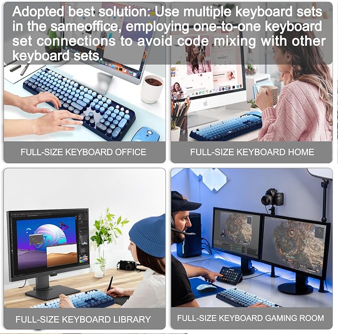 Wireless Keyboard and Mouse Combo - 2.4G Full-Sized Cute Colorful Mouse and Keyboard with 104 Round Keys Retro Typewriter Keyboard for Laptop/Windows/PC - Blue Gradient - Image 7
