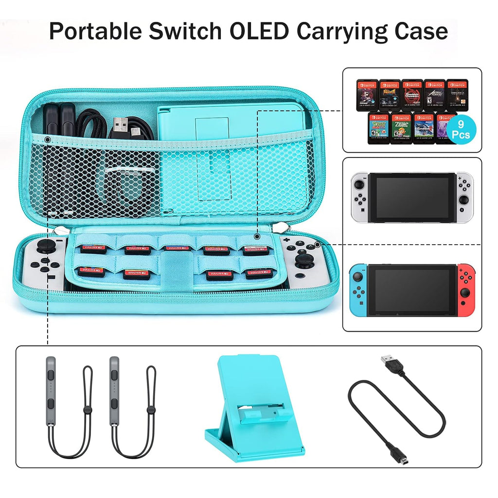 Younik Switch OLED Accessories Bundle, 17 in 1 Blue Switch Oled Accessories Kit for Girls Include Switch Carrying Case, Adjustable Stand, Protective Case for Switch Console & J-Con - Image 2