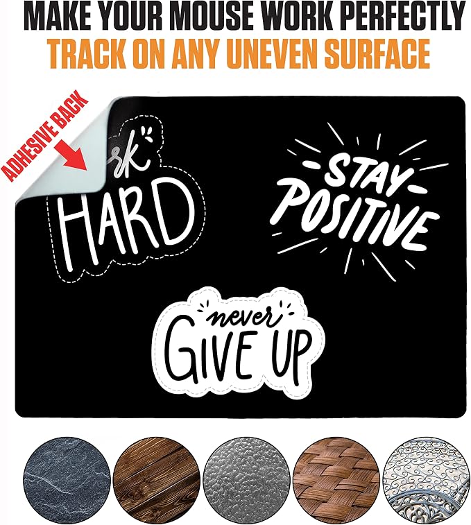 Mouse Pad Adhesive Bottom - Sticks to Any Surface - Portable - Webcam Covers and Screen Cleaner Included (Never GIVE UP) - Image 6