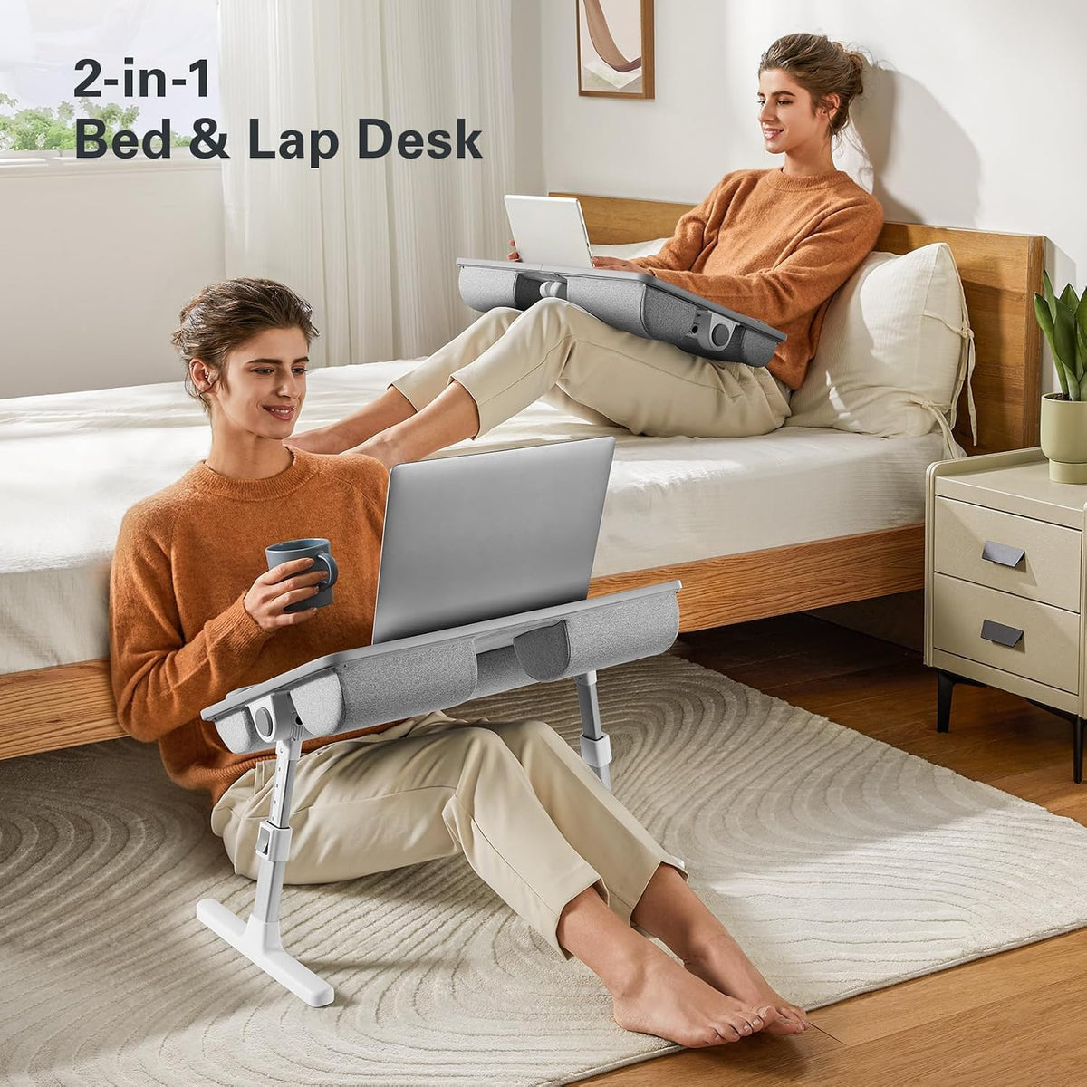 HUANUO Laptop Bed Lap Desk with Adjustable Height and 35° Tilt, Grey - Image 3