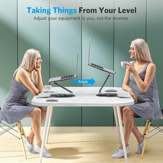 OMOTON Adjustable Laptop Stand for Desk 360° Rotating Base up to 17" Black | Ergonomic Laptop Rise for Collaborative Work, Foldable Dual Shaft for Easy Storage, Fits for MacBook/Dell/HP - Image 7