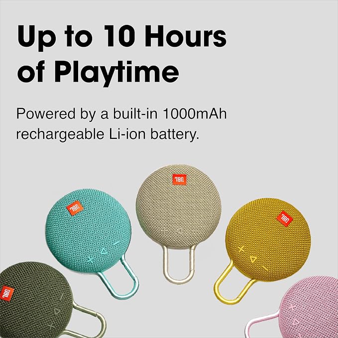 JBL Clip 3 - Portable Bluetooth Speaker | Wireless Bluetooth Streaming, Up to 10 Hours of Playtime, IPX7 Waterproof, Integrated Carabiner, Speakerphone - Image 4