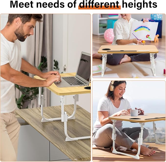 Lap Desk for Bed Adjustable Height with USB Port 23.6" x15.7" Desktop | Storage Drawer, Bookshelf, Fits 17" Laptop, For couch WFH Study, Foldable Non-Slip No Assembly Sturdy Lightweight Wood - Image 6