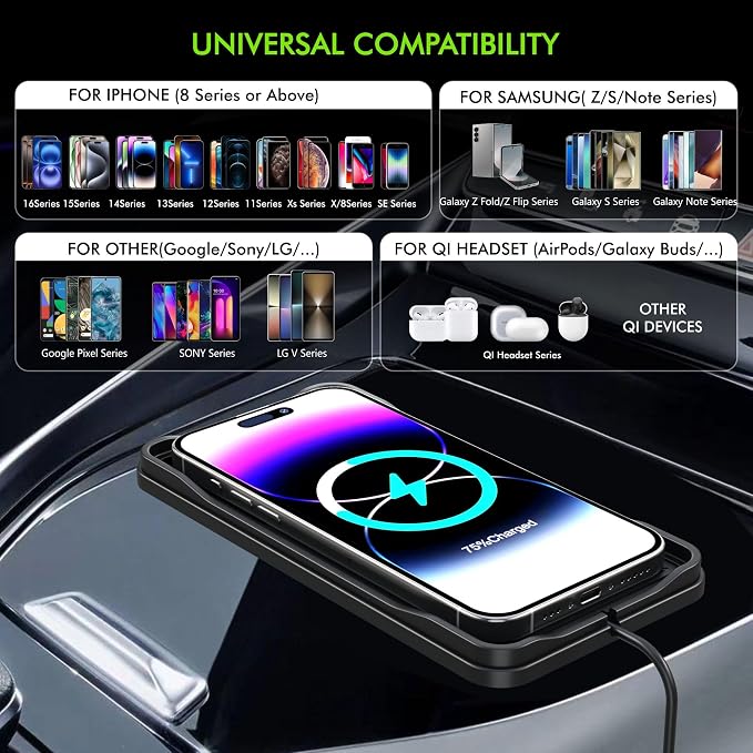 Wireless Car Charger Pad, 15w Fast Car Wireless Chargers Charging pad Non Slip Charger for Car Wireless Phone Charger for iPhone 17/16/15/14/13/12 Pro Max,Samsung S23 S22 S20 for Android, 30cm Cable - Image 5