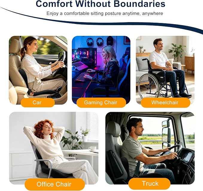 Seat Cushion for Office Chair and Car – L-Shaped Ergonomic Seat Cushions for Stability & Anti-Slip, Orthopedic Cushion for Sciatica, Back & Tailbone Pain Relief, Black - Image 8