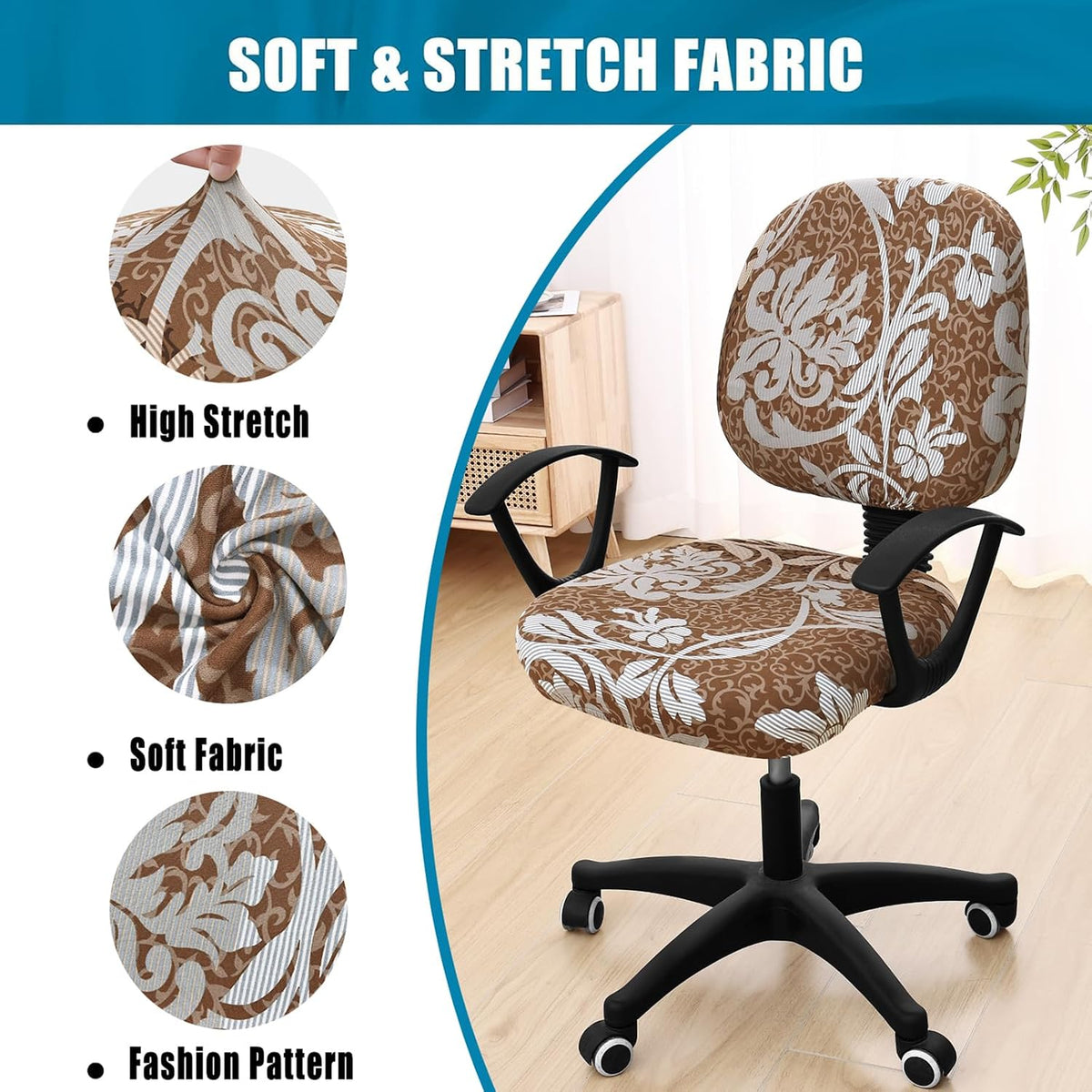 Smiry Stretch Printed Office Computer Desk Chair Covers for Seat & Backrest - Image 6