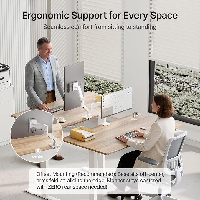monTEK Single Monitor Arm for Max 45 Inch Ultrawide Screens, Holds 35 Lbs | Adjustable Monitor Desk Mount with C Clamp/Grommet Desk Mount, Cable Management, VESA 75/100mm, White - Image 8