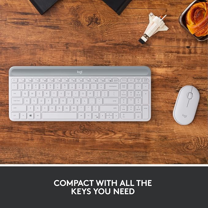 Logitech MK470 Slim Compact Wireless Keyboard and Mouse Combo - Off White | Compact low-profile quiet keyboard with number pad, slim ambidextrous quiet mouse with 3 non-customizable buttons, Windows PC - Image 2