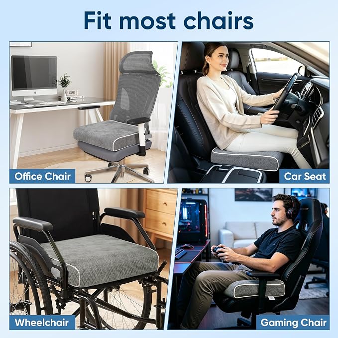 Seat Cushion for Office Chair, 19 x 17 x 4 Inch | 4 Inch Thick Extra Large, Memory Foam, Sciatica & Tailbone Pain Relief, Lower Back Support, Non-Slip Car Seat Cushion - Image 8