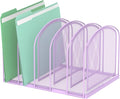 File Organizer 5-Section Mesh Desk Organizer, Upright File Organizer Desktop Organizer File Sorter, File Folder Holder for Office Supplies, Purple | 5 Vertical Compartments with Sturdy Metal Base for Office Documents Books Magazines and Laptop by SUPEASY