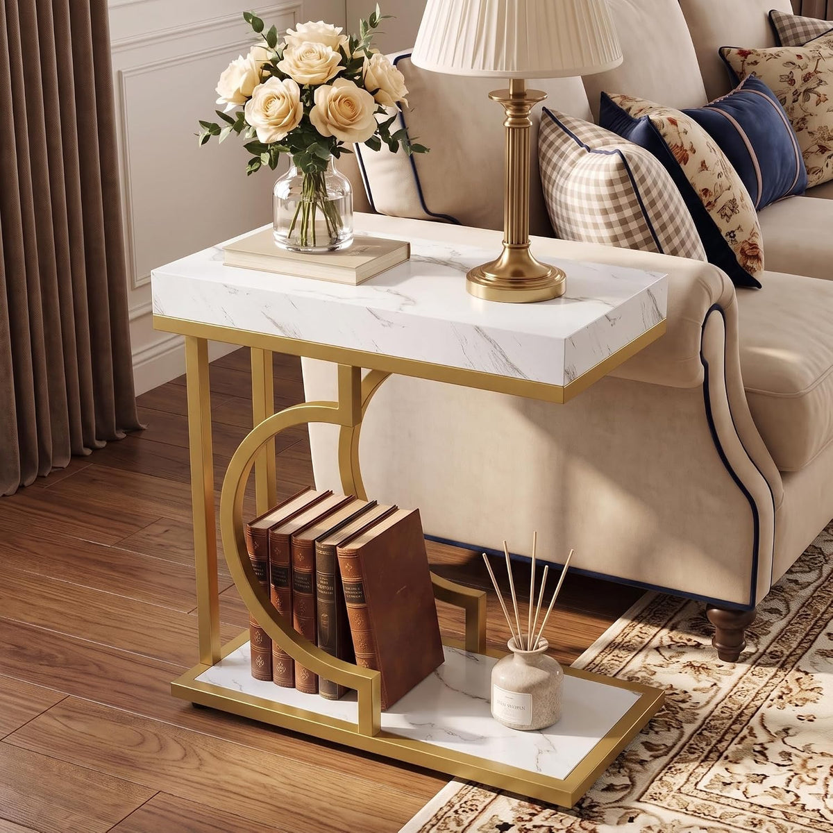 Tribesigns C Shaped Modern End Table for Coach with Metal Frame by Tribesigns