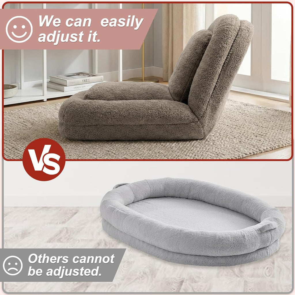 Human Dog Bed, Lazy Sofa Couch, Plush Floor Gaming Chair,5 Adjustable Position, sit, Sleep, fold, Suit to Put in Bedroom, Living Room,Space Saving Design, Taupe - Image 4