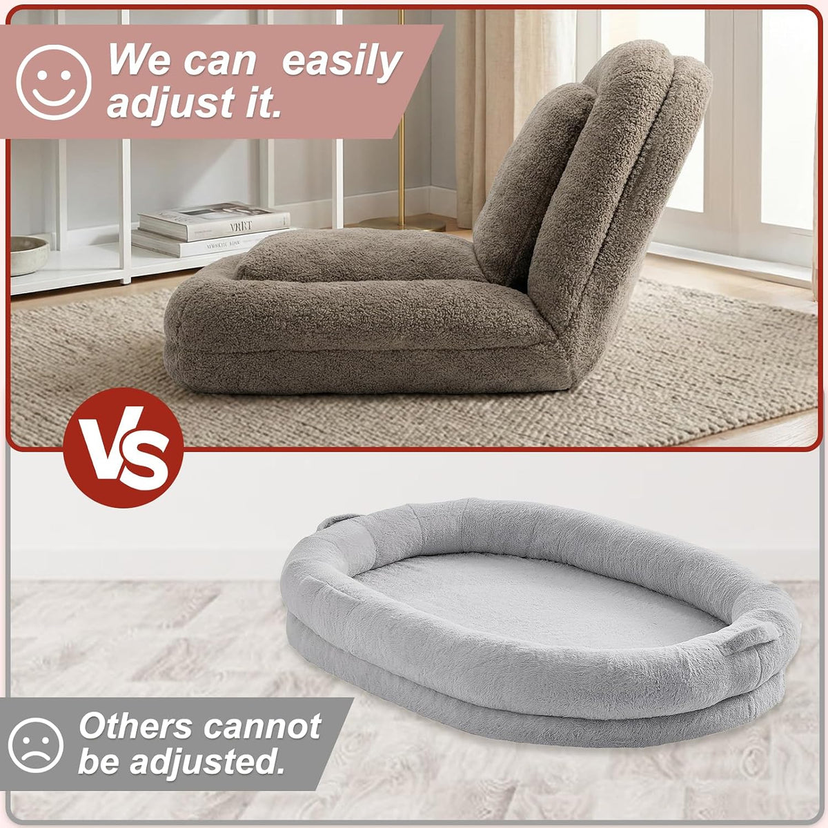 Human Dog Bed, Lazy Sofa Couch, Plush Floor Gaming Chair,5 Adjustable Position, sit, Sleep, fold, Suit to Put in Bedroom, Living Room,Space Saving Design, Taupe - Image 4