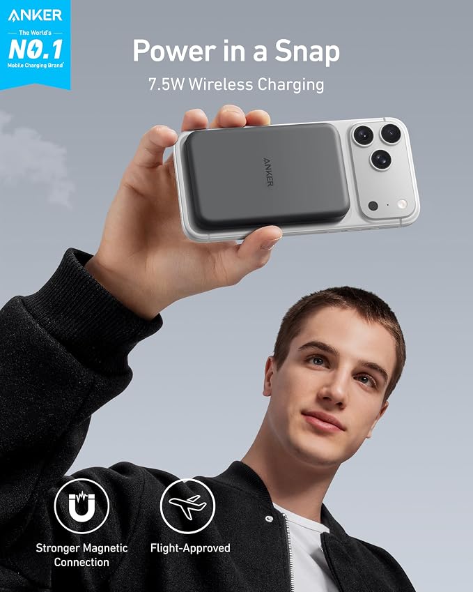 Anker 621 MagGo Power Bank, 5,000mAh Magnetic Portable Charger | Travel Essential Battery Pack with USB-C Cable, Compatible with iPhone 16 / 15 / 14 / 13 / 12 Series - Image 2