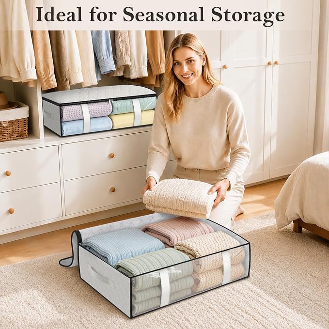 StorageRight Under Bed Storage Bags, 2 Pack, 40L, White | Breathable Non-Woven Fabric with a Clear Window and Zippered Top for Clothes, Comforters, Blankets and Seasonal Storage - Image 8