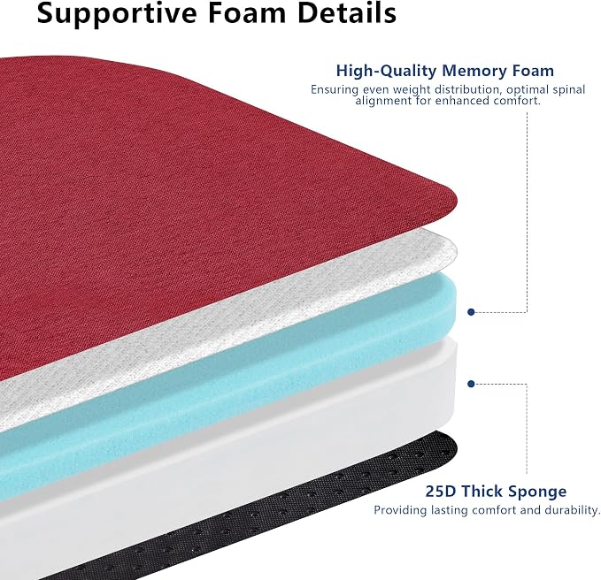 Nordjager Chair Cushions for Dining Chairs, 2 Pack Memory Foam Cushion | 2.5" Thick Chair Cushion; Waterproo Surface with 17" x 16" Size for Kitchen & Dining Chairs, Secure Ties and Washable Cover. - Image 3