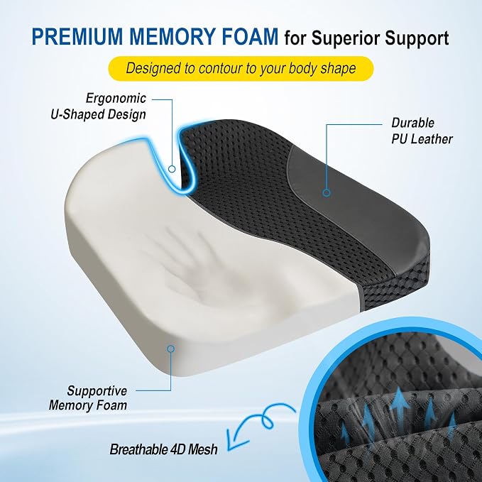 Lofty Aim Car Seat Cushion for Driving, Memory Foam Driver Seat Cushion | Car Seat Cushion for Long Driving Comfort, Driver Seat Pillow Adds Height and Support for Cars, Trucks, Office Chairs, Black - Image 4