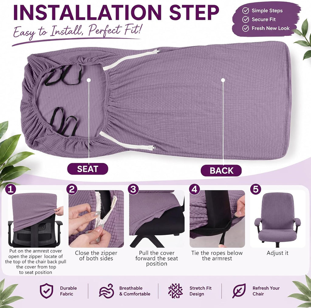 Tatuo 3 Pcs Computer Office Chair Armrest Cover, L, Waffle, Purple - Image 3