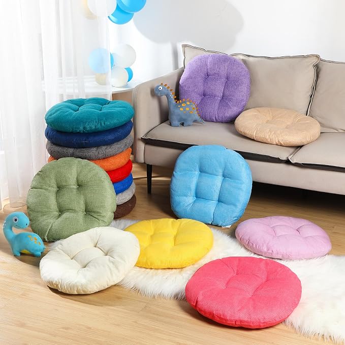 Fumete 16 Pcs Round Floor Cushions for Classroom Kids,Rainbow and Earthy | 16 Inch Diameter, Students Flexible Seating Pillows, Home Daycare School Reading Yoga Meditation, Soft Cushioned - Image 4