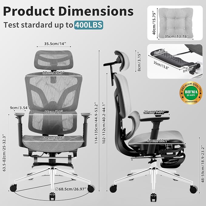 Ergonomic Office Chair with Footrest 4-Level Adjustable Lumbar Suppor | Big and Tall Office Chair t - 155° Tilt Lock and Wide Cushion - 3D Headrest & Armrests, High Back Home Desk Chair - Image 2