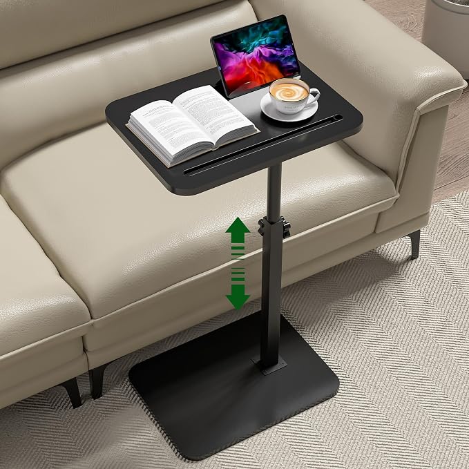 360° Swivel Sofa Side Table for Couch, Set of 2 | Adjustable Height, Laptop Table for Work, TV Trays Table for Snacks Reading, Fits Bed Chair, Phone & Tablet Slot by Unknown