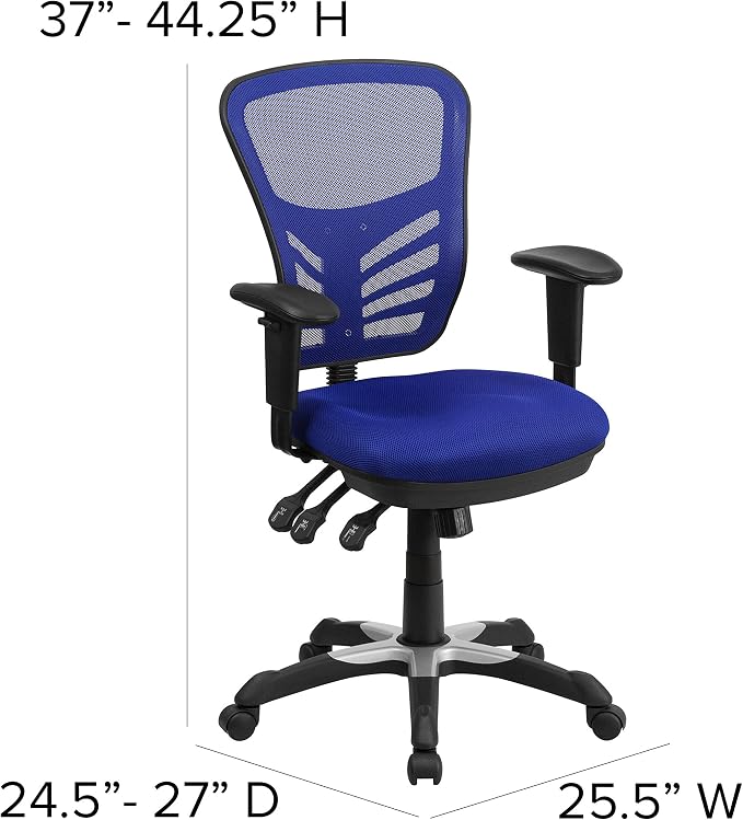 Flash Furniture Mid-Back Blue Mesh Multifunction Executive Swivel Ergonomic Office Chair with Adjustable Arms | Adjustable Armrests, 360° Swivel, Height Adjustable, Commercial Grade - Image 3