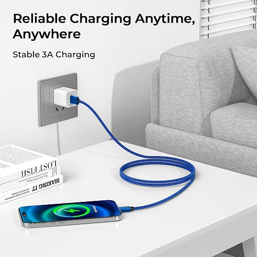 Basesailor for iPhone 17 16 Pro Max Charger Cord,USB to USB C Cable,Type C Charging Power Cord for Apple 17e 15 iPad 10 Air 4 5,Samsung Galaxy S26 S25 S24 S23,Blue,2Pack 3.3FT(1M) - Image 6