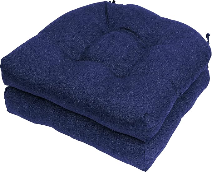 RACE LEAF Outdoor Seat Cushions Set of 2, 19" x 19" Square Patio Cushions, Plump Filling Tufted Water-Resistant Olefin Chair Seat Cushion with Ties for Non-Slip Support, Navy - Image 9
