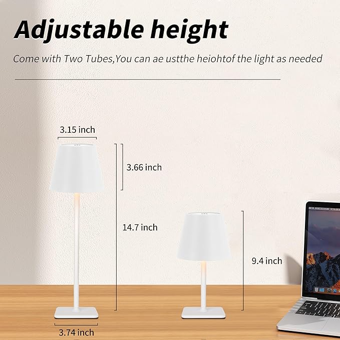 Mr. White Outdoor Waterproof Cordless Wireless Rechargeable Portable Top Touch Battery Operated Powered LED Table Lamp Desk Lamp Lights for Restaurant Kitchen Patio Dinner Dining (White) - Image 4