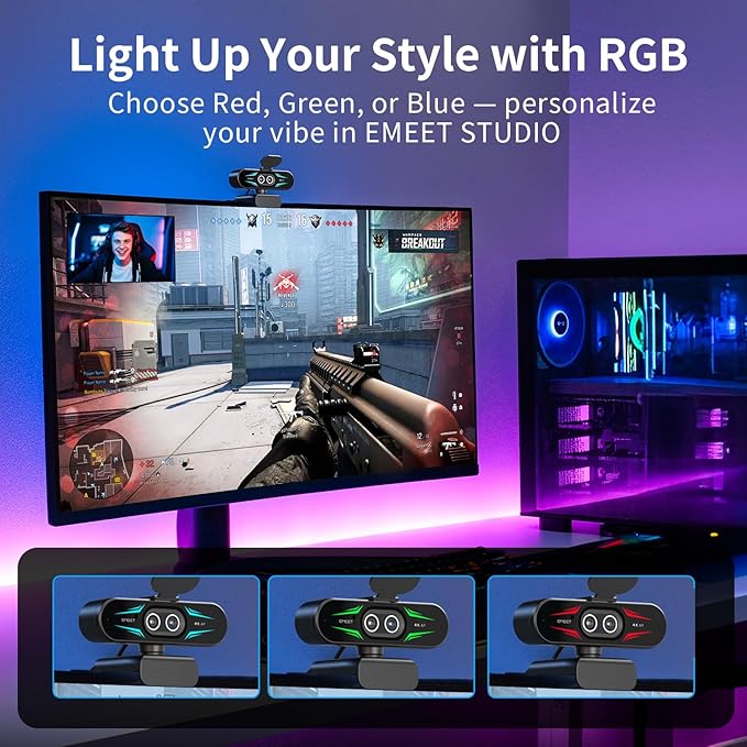 EMEET C60E Dual-Camera 4K Webcam for Streaming, Wide-Angle & Telephoto | Max 11X Hybrid Zoom & PDAF Autofocus, Remote Control, RGB Lighting, 2 Mics, Ideal for Livestreaming and Online Meeting - Image 6