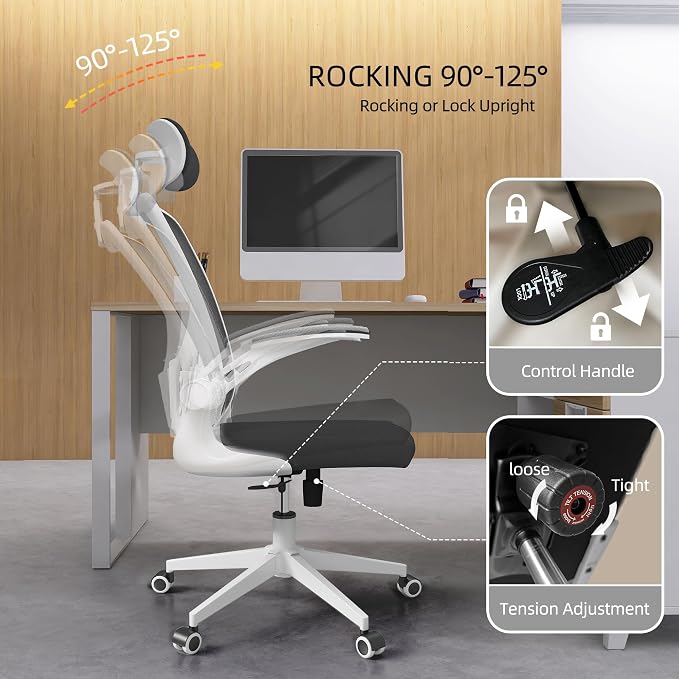 Ergonomic Office Desk Chair High Back Mesh Computer Chair Adjustable Chair | 360° Swivel Adjustable Lumbar Support & Flip-Up Armrests capacity 300 lbs capacity - Image 8