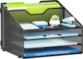 Desk File Organizer with 4 Letter Trays and 2 Vertical File Holders, Black | Metal Mesh Paper Letter Tray Organizer for Documents Folders Mail, Desk Organizers and Accessories for Home Office by SUPEASY