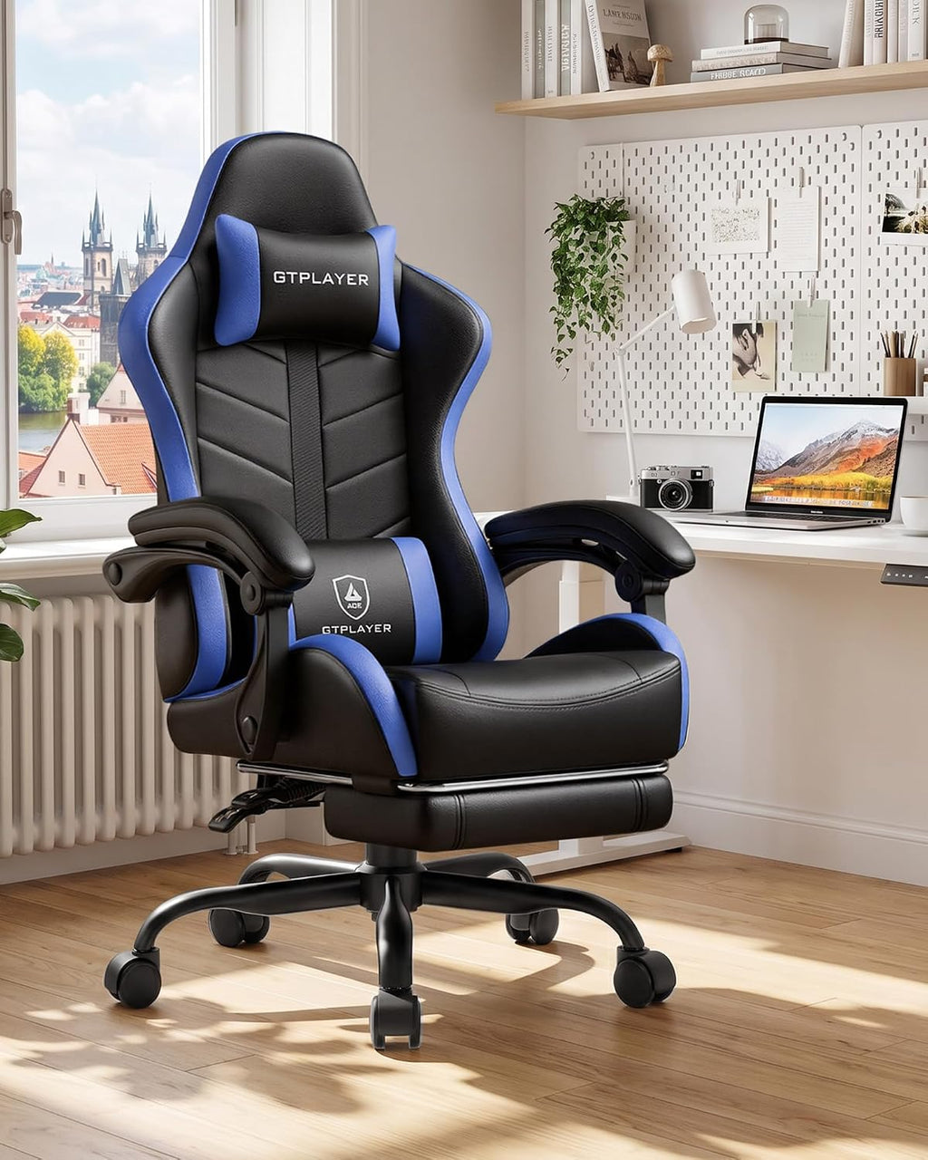 GTPLAYER Gaming Chair for Adults, Computer Chair with Footrest,Black & Blue - Image 2