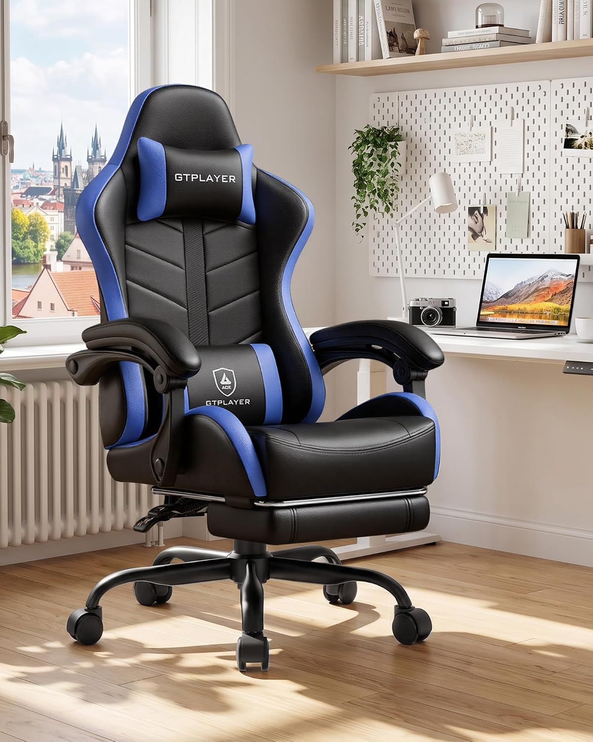 GTPLAYER Gaming Chair for Adults, Computer Chair with Footrest,Black & Blue - Image 2